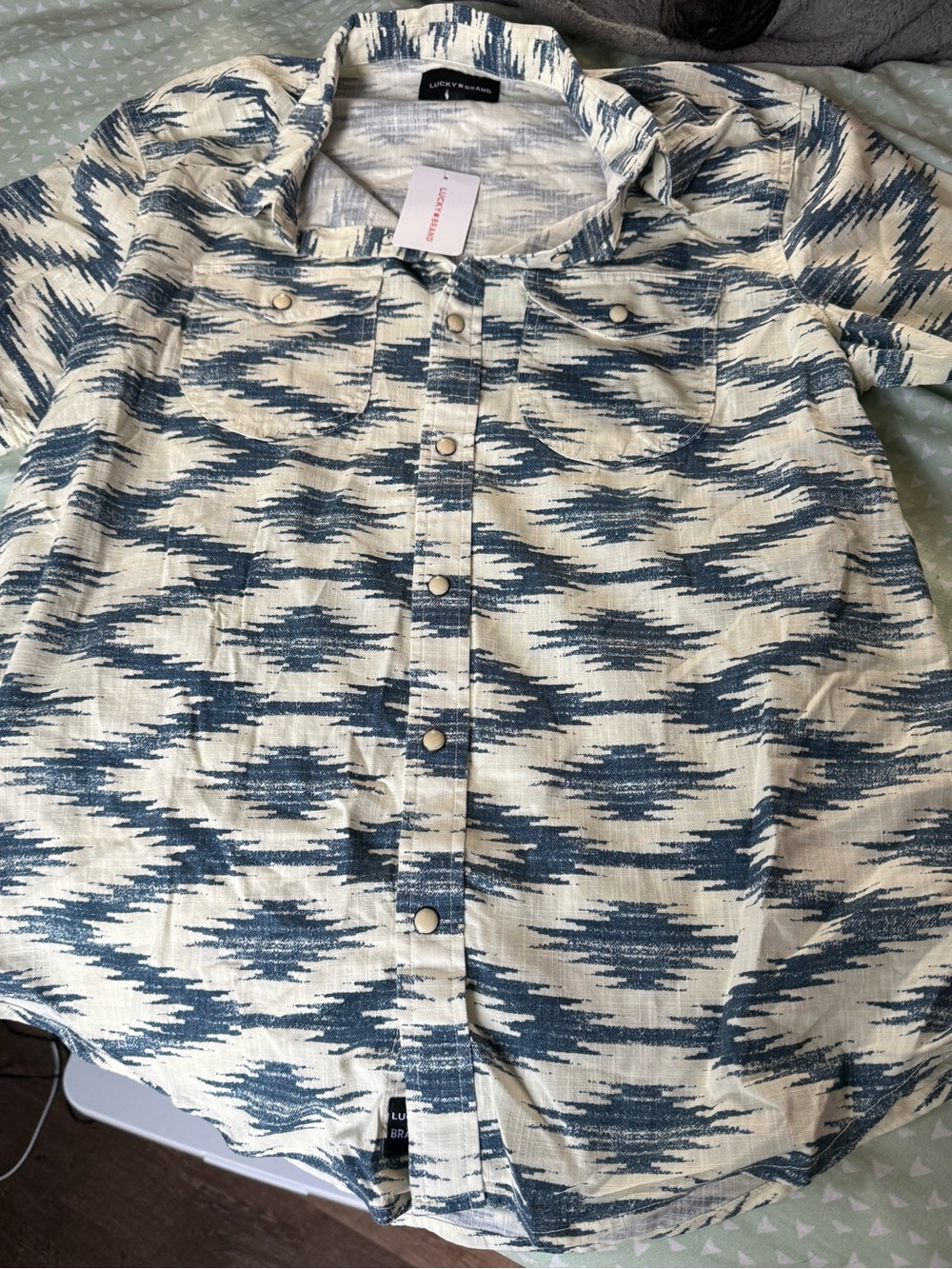 Lucky Brand Blue and Cream Ikat Button-Down Shirt